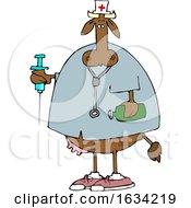 Poster, Art Print Of Cartoon Cow Nurse Holding A Syringe