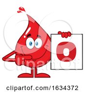 Blood Drop Mascot Holding A Type O Sign
