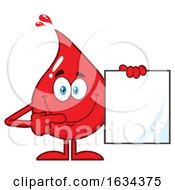 Poster, Art Print Of Blood Or Hot Water Drop Mascot Holding A Blank Sheet Of Paper