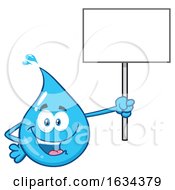 Poster, Art Print Of Water Drop Mascot Character Holding Up A Blank Sign