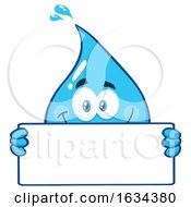Water Drop Mascot Character Holding A Blank Sign