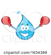 Water Drop Mascot Character Wearing Boxing Gloves
