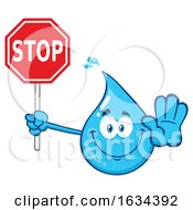 Poster, Art Print Of Water Drop Mascot Character Gesturing And Holding A Stop Sign
