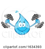 Water Drop Mascot Character Working Out With Dumbbells