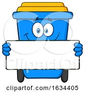 Poster, Art Print Of Blue Recycle Bin Mascot Character Holding A Blank Sign