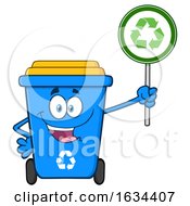 Blue Recycle Bin Mascot Character Holding An Arrow Sign by Hit Toon
