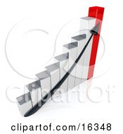 Black Arrow Going Up A Silver And Red Bar Graph Chart Depicting An Increase In Sales