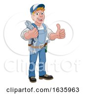 Poster, Art Print Of Mechanic Plumber Wrench Spanner Cartoon Handyman