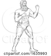 Bearded Boxer Fighting Stance Drawing Black And White by patrimonio