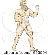 Poster, Art Print Of Hercules In Boxer Fighting Stance Drawing Color