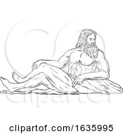 Heracles Reclining Side Drawing Black And White by patrimonio