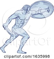 Poster, Art Print Of Hercules With Shield And Sword Drawing