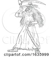 Poster, Art Print Of Ankou Graveyard Watcher With Scythe Drawing Black And White