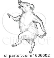 Poster, Art Print Of Happy Pig Dancing Drawing Retro Black And White