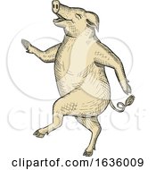 Poster, Art Print Of Jolly Pig Dancing Drawing Retro Color