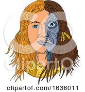 Poster, Art Print Of Hel Norse Goddess Face Front Drawing Color
