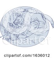 Fenrir Attacking Norse God Odin Drawing Color