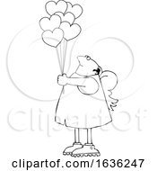 Poster, Art Print Of Cartoon Black And White Chubby Cupid With Valentines Day Heart Balloons