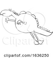 Cartoon Black And White Leaping Dinosaur