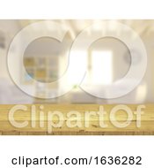 Poster, Art Print Of 3d Wooden Table Looking Out To A Defocussed Lounge Interior