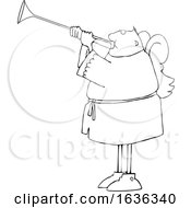 Poster, Art Print Of Cartoon Black And White Male Angel Playing A Trumpet