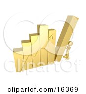 Gold Person Pushing Up The Last Column On A Bar Graph Chart Symbolizing Effort And Success Clipart Illustration Graphic