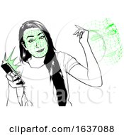 Black And White Woman Using A Phone With Facial Recognition Software