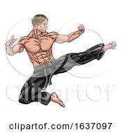 Kung Fu Or Karate Flying Kick by AtStockIllustration