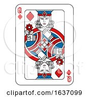 Poster, Art Print Of Playing Card Queen Of Diamonds Red Blue And Black