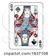 Playing Card Queen Of Spades Red Blue And Black