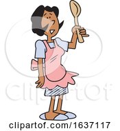 Cartoon Black Woman Wearing An Apron And Holding A Spoon by Johnny Sajem