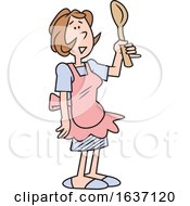 Poster, Art Print Of Cartoon White Woman Wearing An Apron And Holding A Spoon