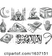 Poster, Art Print Of Sketched Black And White Islam Icons