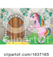 Poster, Art Print Of Unicorn By A Castle Door