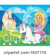 Poster, Art Print Of Princess And Unicorn Near A Castle
