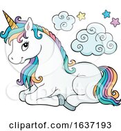 Cute Resting Unicorn With Rainbow Hair