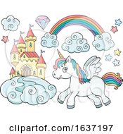 Poster, Art Print Of Cute Unicorn Castle And Rainbow