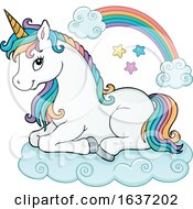 Poster, Art Print Of Cute Resting Unicorn With Rainbow Hair