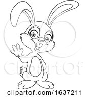 Poster, Art Print Of Cartoon Black And White Waving Bunny Rabbit