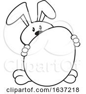Poster, Art Print Of Cartoon Black And White Bunny With A Giant Easter Egg