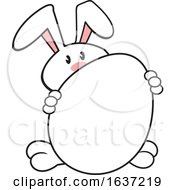 Poster, Art Print Of Cartoon White Bunny With A Giant Easter Egg