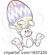 Poster, Art Print Of Cartoon White Bunny Hopping With A Giant Easter Egg