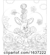 Poster, Art Print Of Black And White Easter Bunny Balancing Easter Eggs