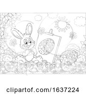 Black And White Easter Bunny Painting An Egg On Canvas