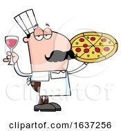 Pleased Pizza Chef Man With A Glass Of Wine And Pie by Hit Toon