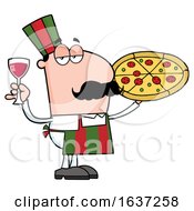 Poster, Art Print Of Pleased Pizza Chef Man With A Glass Of Wine And Pie