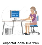 Woman Working At Desk In Business Office Cartoon