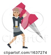 Business Woman Holding Thumb Tack Pin Mascot