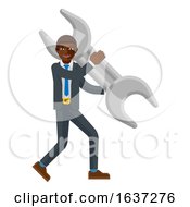 Black Business Man Holding Spanner Wrench Mascot