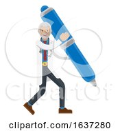 Poster, Art Print Of Mature Doctor Man Mascot Holding Pen Concept